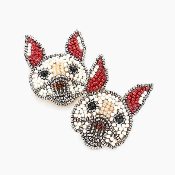 SET OF 2 PAIRS NEW Frenchie French Bulldog Seed Bead Earrings Boutique Quality - Picture 2 of 9